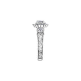 Crafted in 18KT white Canadian Certified Gold, this ring features a regal blue sapphire halo with a round brilliant-cut Canadian centre diamond on a frost-inspired hand engraved band.