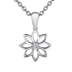 Crafted in 14KT Certified Canadian Gold, this necklace features a water lily pendant with a round brilliant-cut centre diamond.
