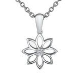 Crafted in 14KT Certified Canadian Gold, this necklace features a water lily pendant with a round brilliant-cut centre diamond.