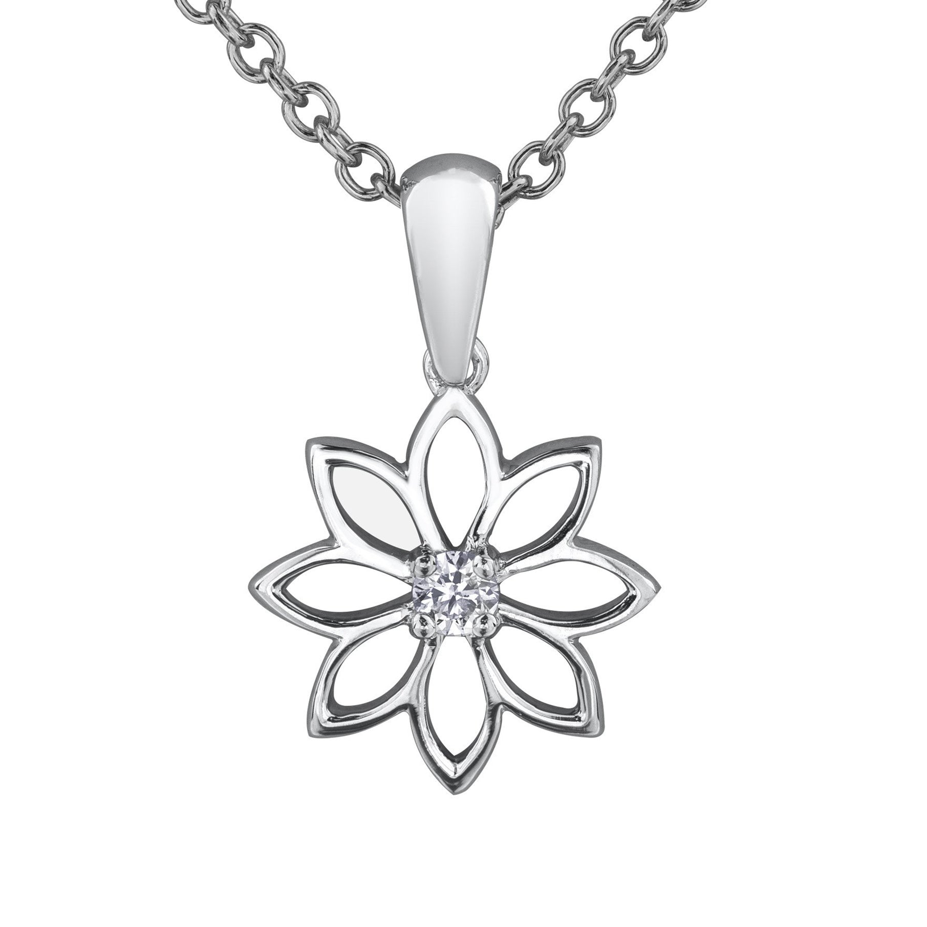 Crafted in 14KT Certified Canadian Gold, this necklace features a water lily pendant with a round brilliant-cut centre diamond.