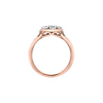 Crafted in rose and white 14KT Candian Certified Gold, this ring features a rose vine design set with round brilliant-cut Canadian diamonds in a frame setting.