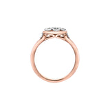 Crafted in rose and white 14KT Candian Certified Gold, this ring features a rose vine design set with round brilliant-cut Canadian diamonds in a frame setting.
