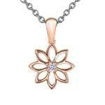 Crafted in 14KT Certified Canadian Gold, this necklace features a water lily pendant with a round brilliant-cut centre diamond.