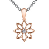 Crafted in 14KT Certified Canadian Gold, this necklace features a water lily pendant with a round brilliant-cut centre diamond.