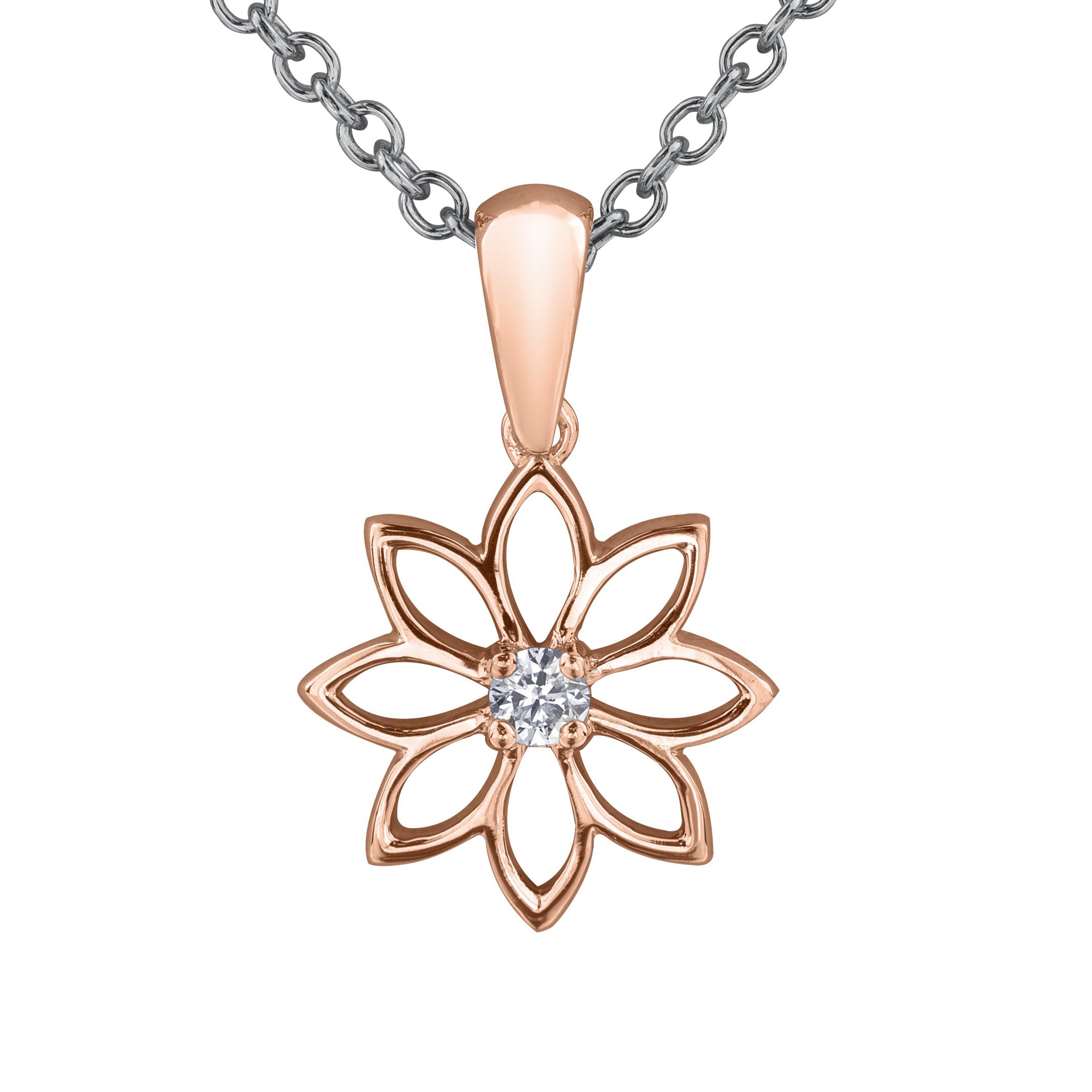 Crafted in 14KT Certified Canadian Gold, this necklace features a water lily pendant with a round brilliant-cut centre diamond. 