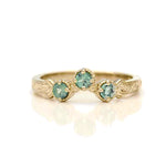 14k yellow gold hand-engraved ring with 3-alexandrites