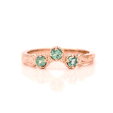 14k rose gold hand-engraved ring with 3-alexandrites