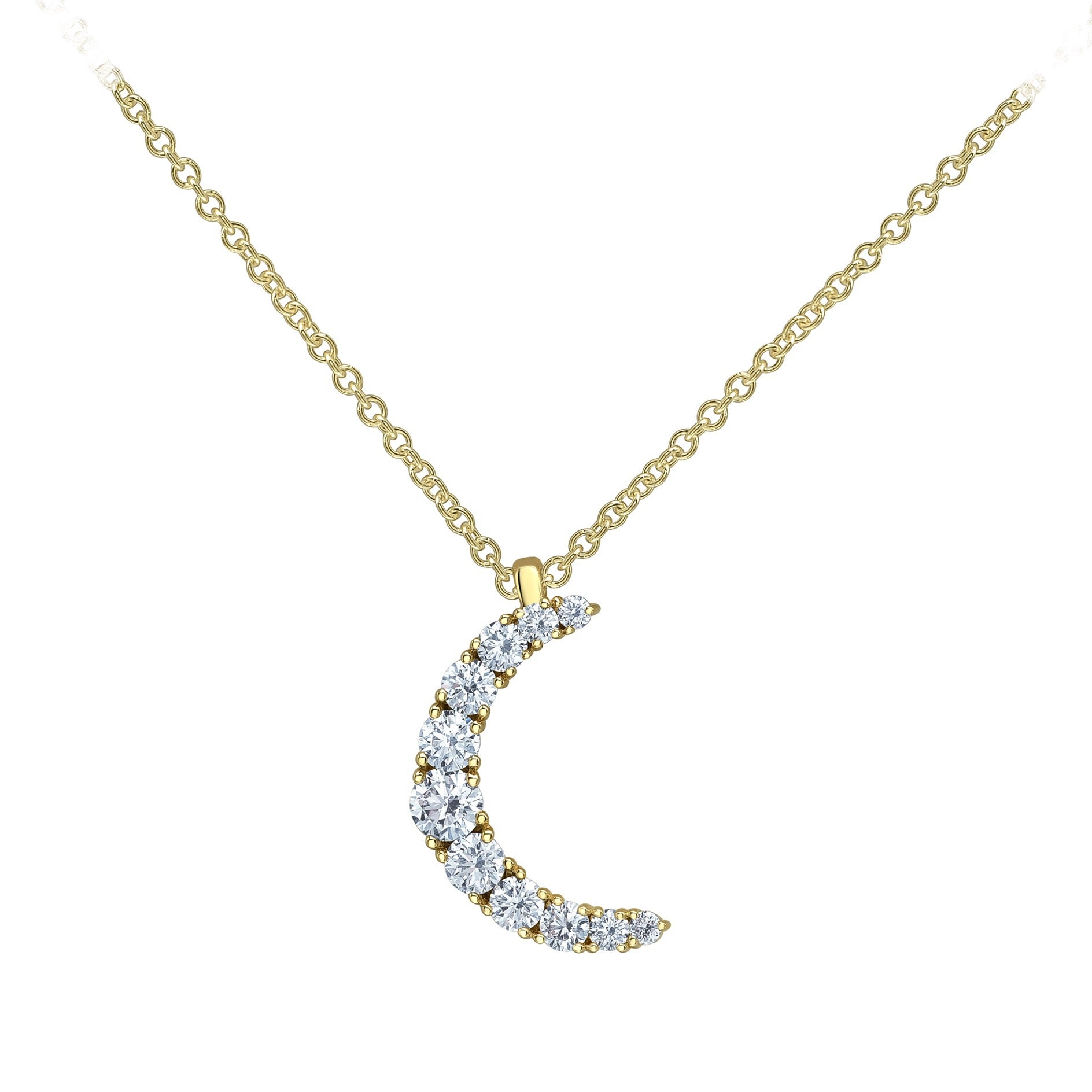 Crafted in 14KT yellow Certified Canadian Gold, this pendant features a crescent moons set with round brilliant-cut Canadian diamonds.