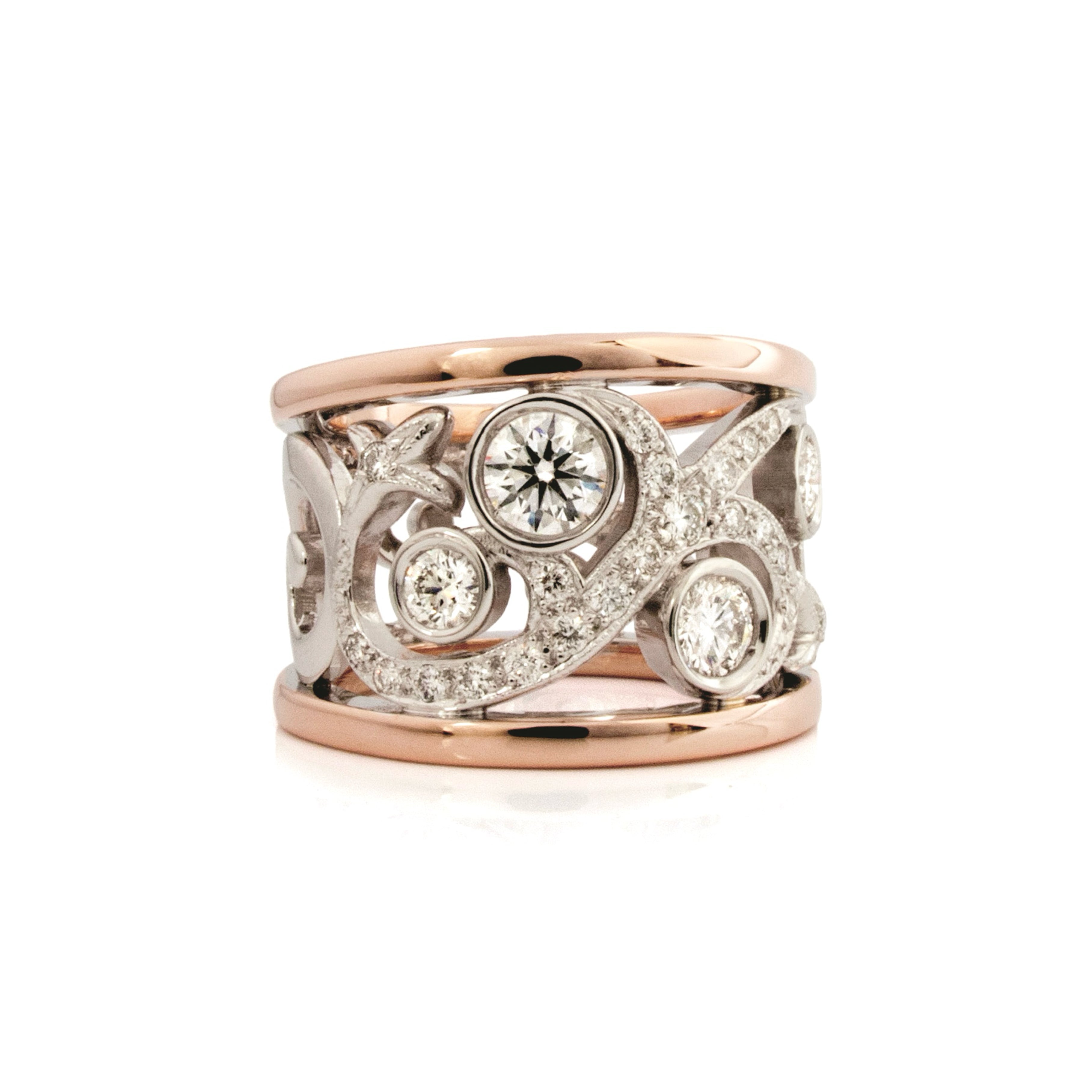 Rose and white gold ring with diamonds 