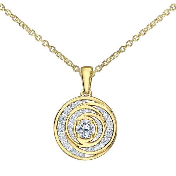Crafted in 14KT yellow Certified Canadian Gold, this pendant features a full moons set with round brilliant-cut Canadian diamonds.