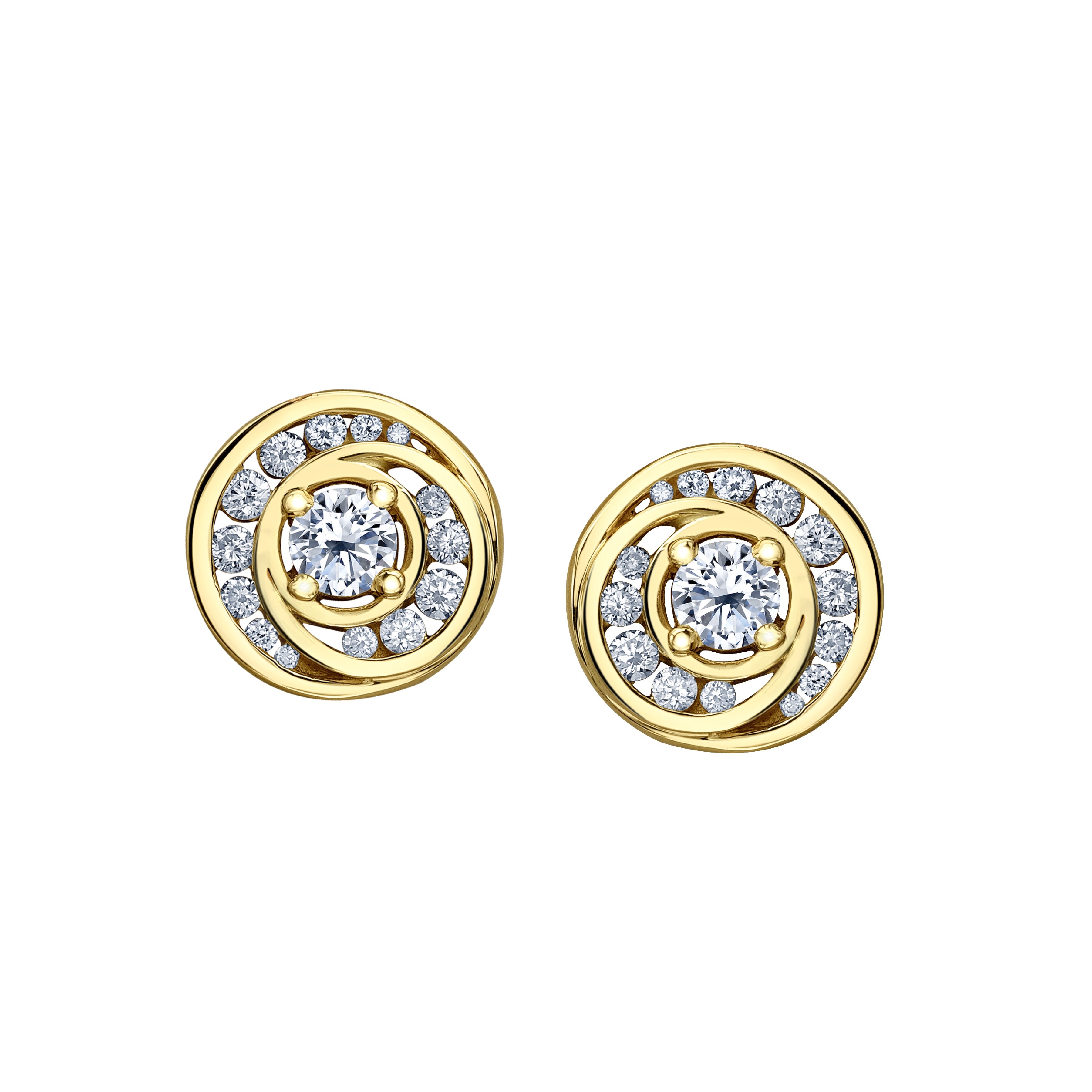 Crafted in 14KT yellow Certified Canadian Gold, these earrings feature full moons set with round brilliant-cut Canadian diamonds.