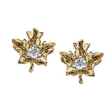 Canadian Diamond in yellow gold maple leaf earring
