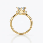 Crafted in 14KT gold, this engagement ring features a princess-cut centre diamond on a diamond-set band. 