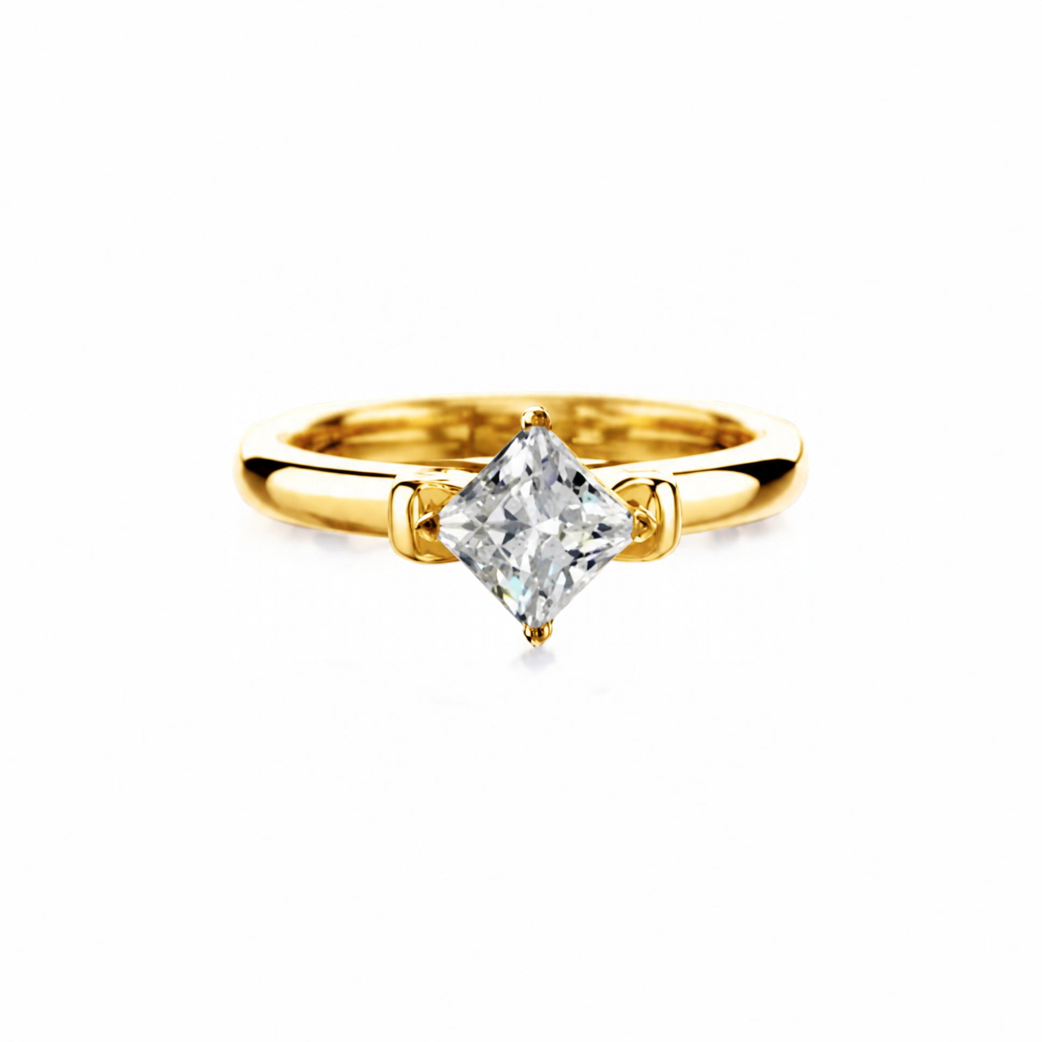 Crafted in 14KT gold, this engagement ring features a princess-cut centre diamond and round brilliant-cut diamond details. 