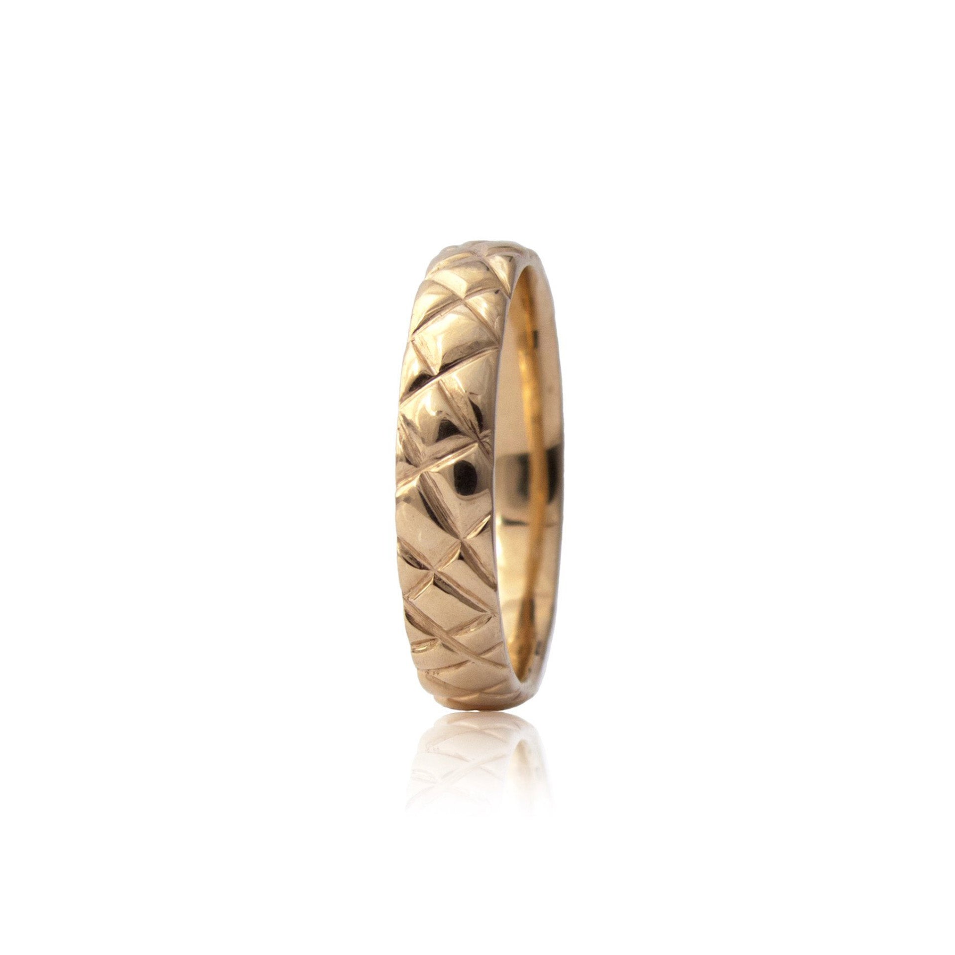 4.5mm quilted band crafted in 14KT rose gold. 