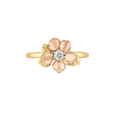 Crafted in 14KT rose and yellow Certified Canadian Gold, this ring features an Alberta wild roses set with a round brilliant-cut Canadian diamond