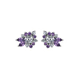 Crafted in 14KT Canadian Certified Gold these diamond earrings feature a wildflower-inspired shape set with round brilliant cut Canadian diamonds and amethyst.