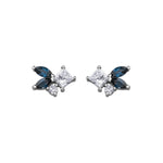 Crafted in 14KT Canadian Certified Gold, these diamond earrings are set with two petal-shaped sapphires and princess cut & round brilliant cut Canadian diamonds.