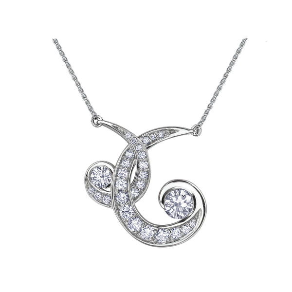 Crafted in 14KT white Certified Canadian Gold, this necklace features two sprout-inspired shapes set with round brilliant-cut Canadian diamonds.