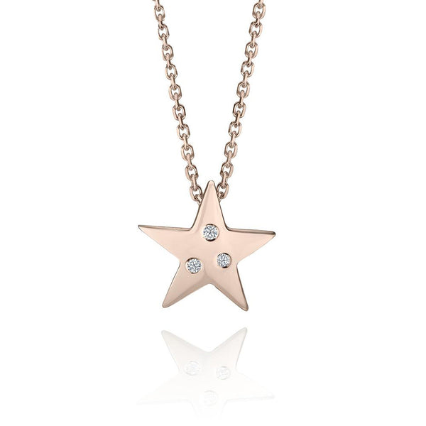 Crafted in 14KT rose gold, this star shaped pendant is set with 3 round brilliant-cut diamonds. 