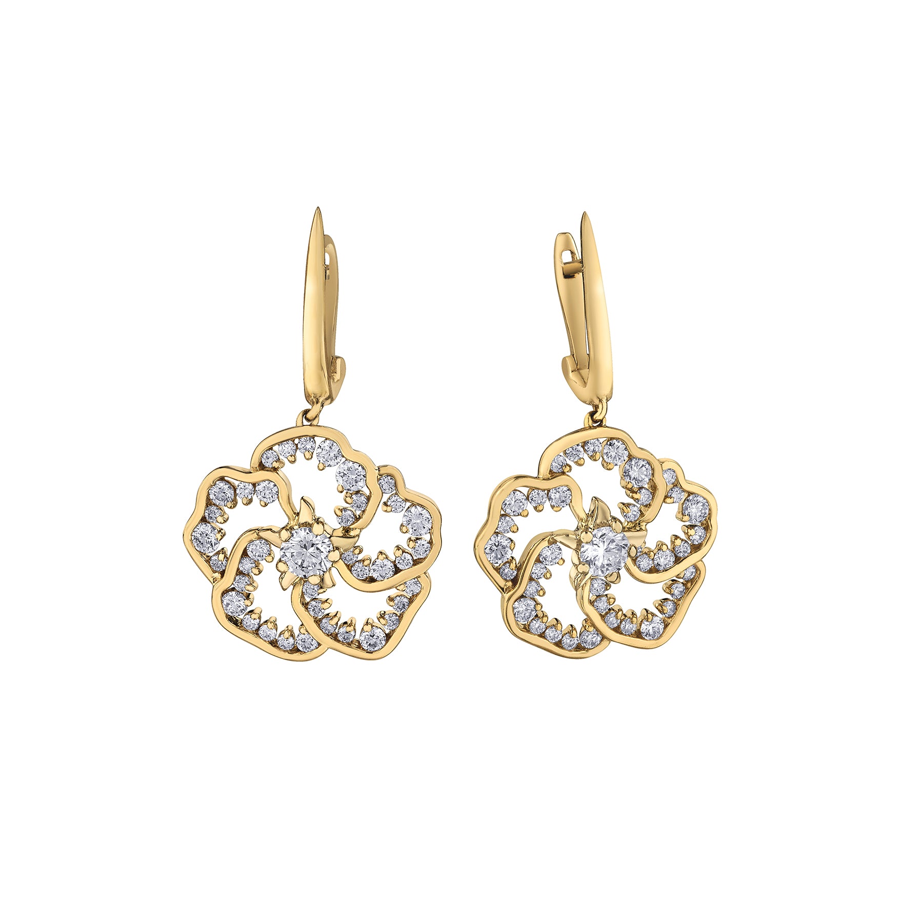 Crafted in 14KT yellow Canadian Certified Gold, these drop earrings feature wildflowers set with Canadian diamonds. 