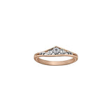 Crafted in rose and white 18KT Canadian Certified Gold, this tiara shaped ring features a round brilliant-cut Canadian diamond cradled by rose vines.