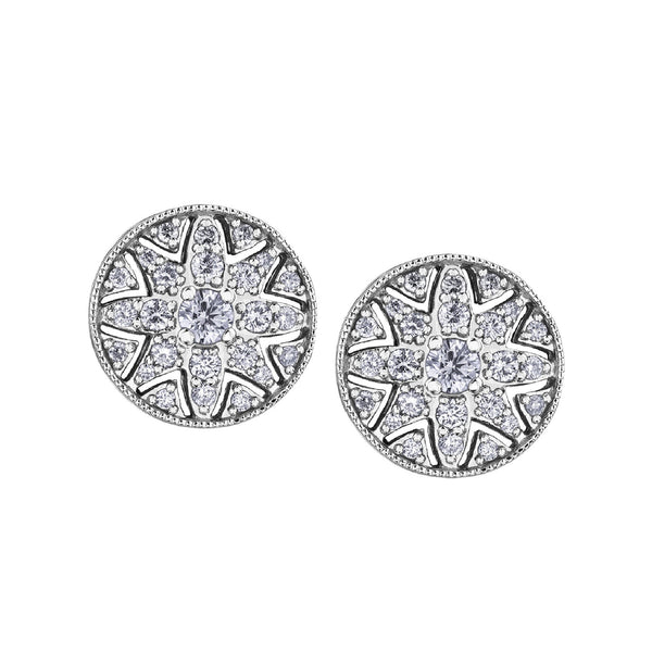 Crafted in 14KT Certified Canadian Gold, these water lily flower-inspired filigree stud earrings feature round brilliant-cut Canadian diamonds. 