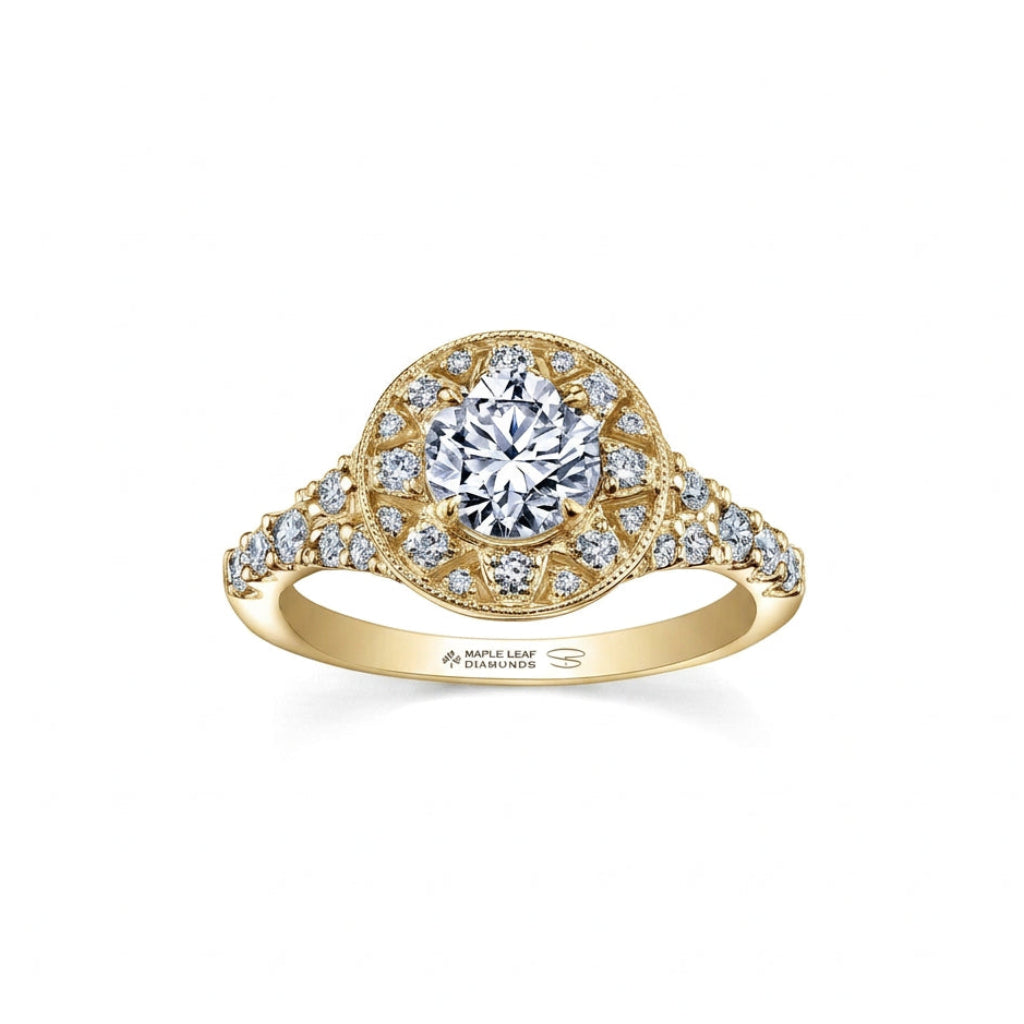 Crafted in 18KT Certified Canadian Gold, this water lily flower-inspired filigree ring features round-cut Canadian diamonds.