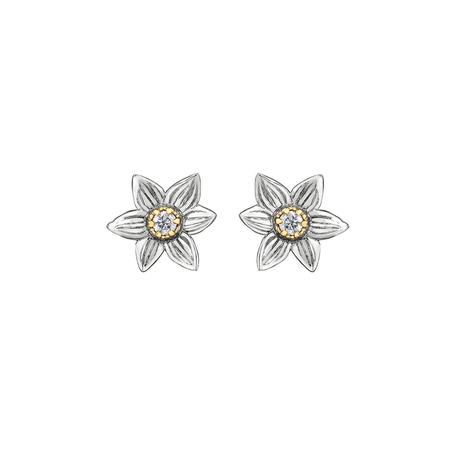Crafted in 14KT white and yellow Certified Canadian Gold, these earrings feature Manitoba prairie crocus flowers set with round brilliant-cut Canadian diamonds