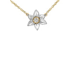Crafted in 14KT white and yellow Certified Canadian Gold, this necklace features a Manitoba prairie crocus flower set with a round brilliant-cut Canadian diamond