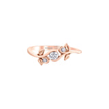 Crafted in 14KT rose Canadian Certified Gold, this ring features a vine set with three round brilliant-cut Canadian diamonds.
