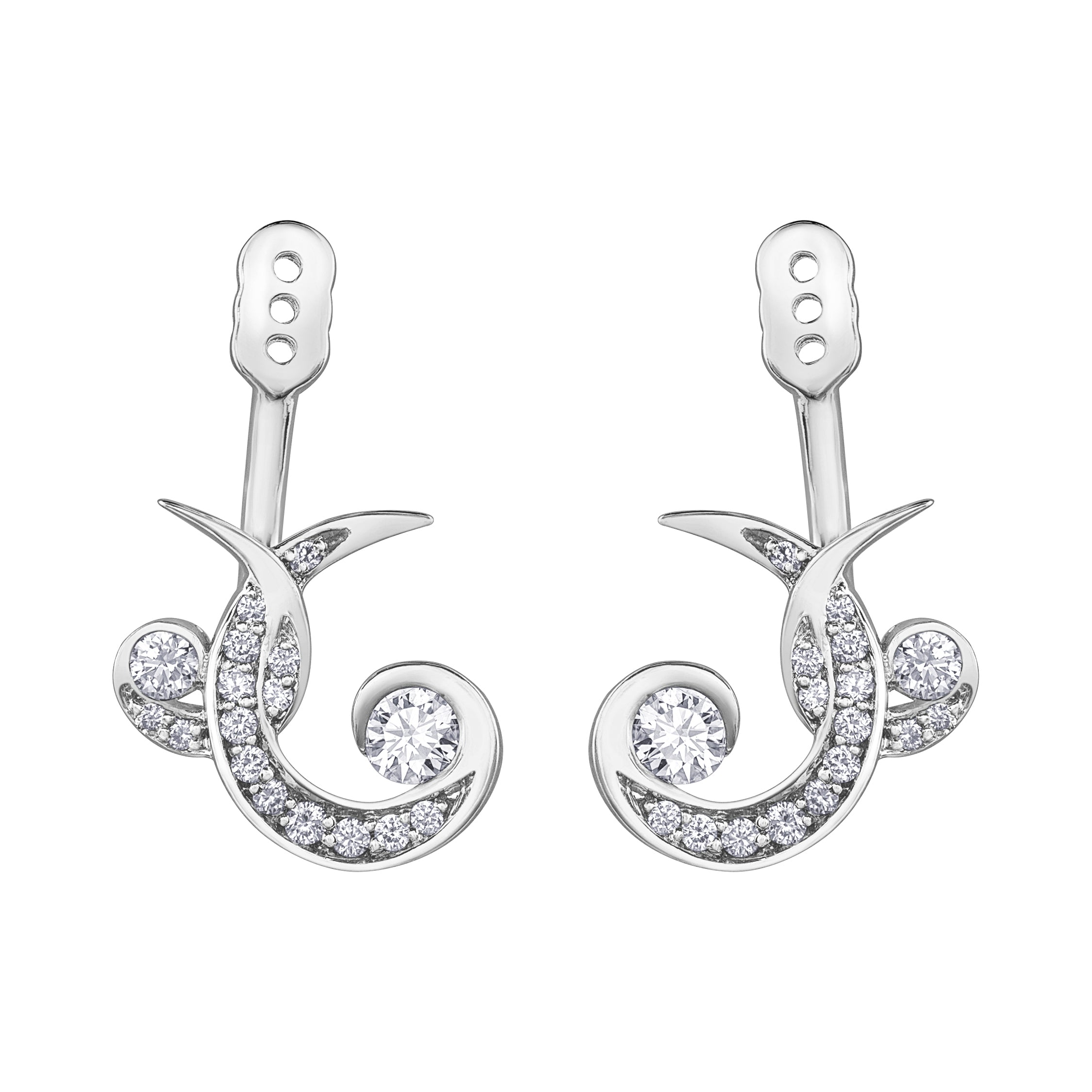 Crafted in 14KT white Canadian Certified Gold, these earring enhancers each feature a sprout-inspired shape set with round brilliant-cut Canadian diamonds.