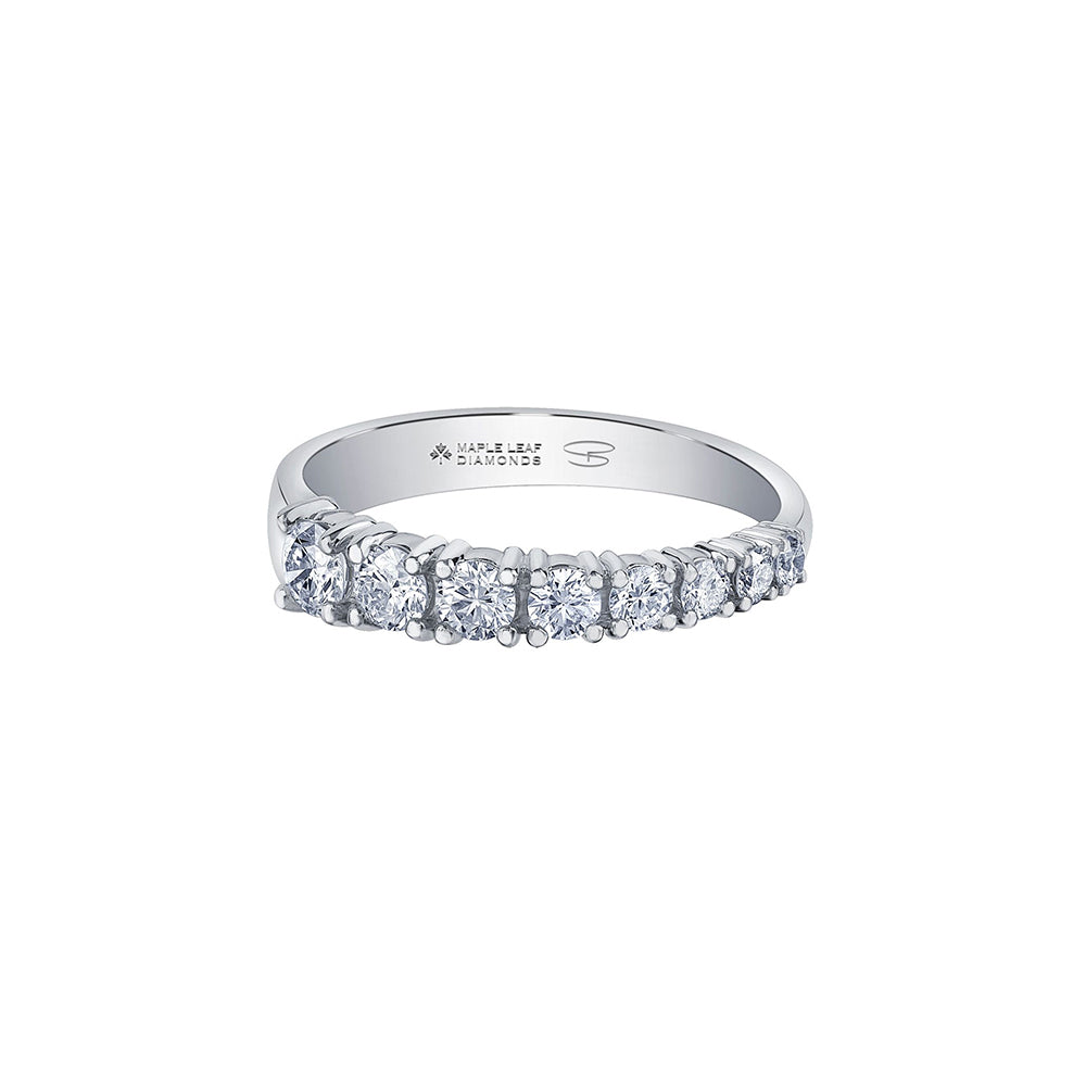 Crafted in 14KT white Certified Canadian Gold, this tapered ring is set with round brilliant-cut Canadian diamonds.