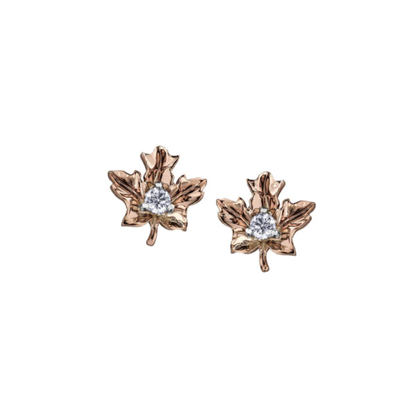 Maple Leaf Diamond Stud Earrings