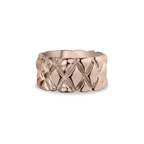 10mm quilted band crafted in 14KT rose gold. 
