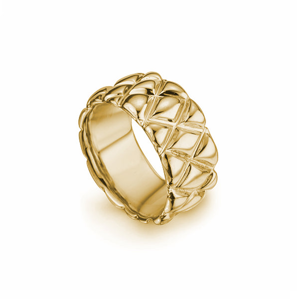 10mm quilted band crafted in 14KT yellow gold. 
