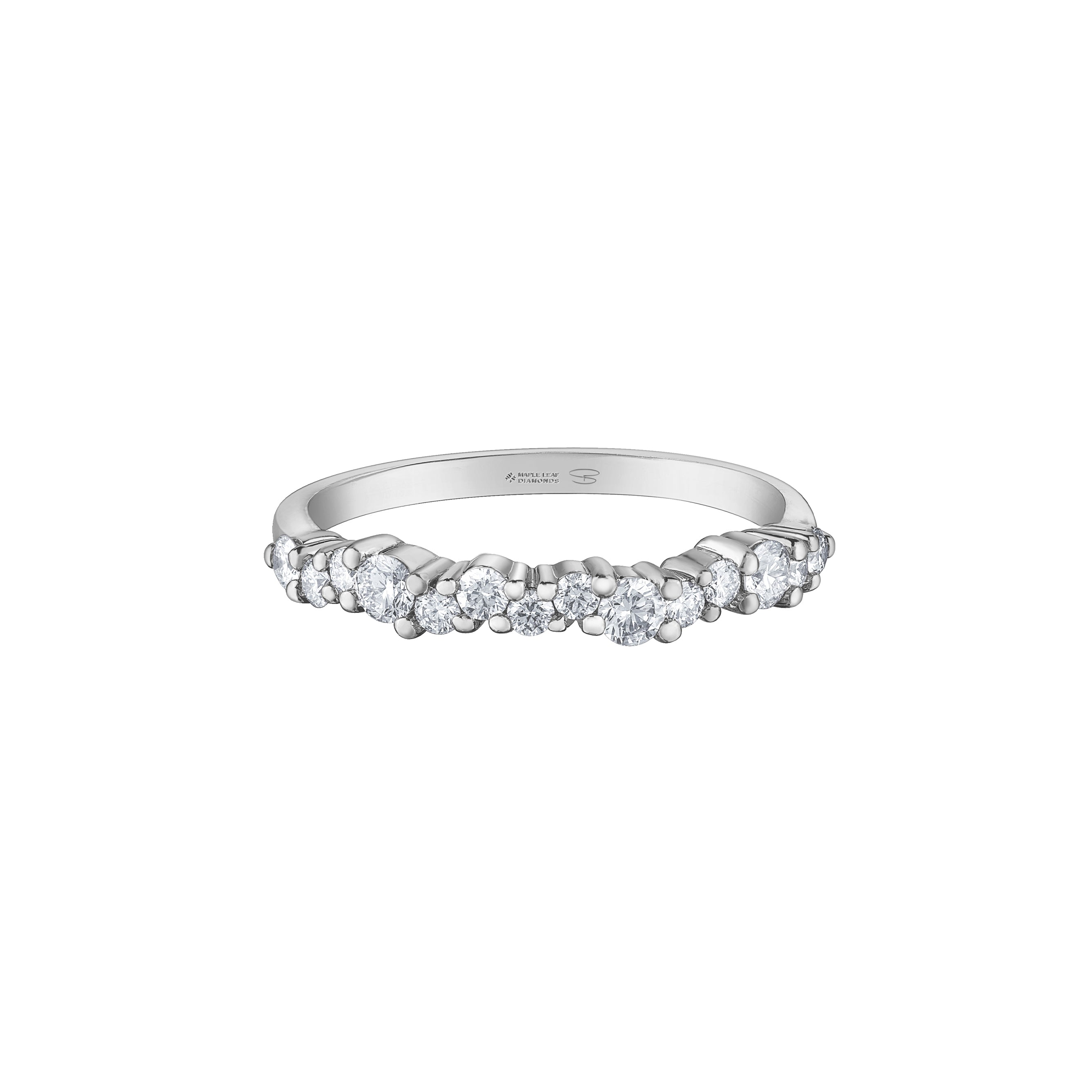 Crafted in white 14KT Canadian Certified Gold, this ring features fourteen round brilliant cut Canadian diamonds