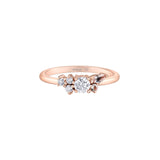 Crafted in white 14KT Canadian Certified Gold, this ring features four round brilliant cut Canadian diamonds and two morganite.