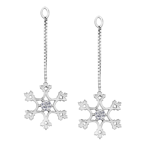 Crafted in 14KT white Canadian Certified Gold, these snowflake earring jackets have round brilliant-cut Canadian diamonds. 