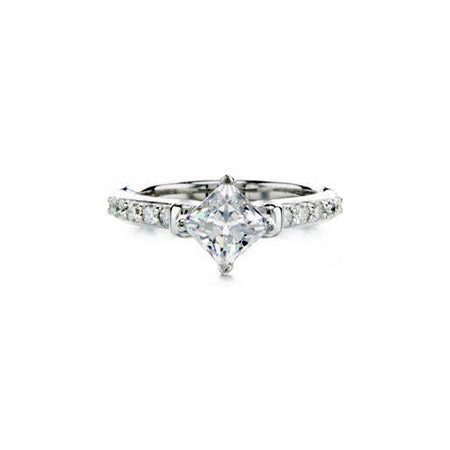 Crafted in 14KT white gold, this ring features a princess-cut centre diamond on a diamond-set band. 