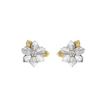 Crafted in 14KT white and yellow Certified Canadian Gold, these earrings features British Columbia dogwood flowers set with round brilliant-cut Canadian diamonds