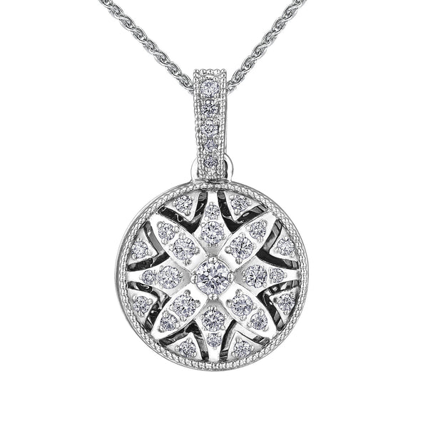 Crafted in 14KT Certified Canadian Gold, this water lily-inspired filigree locket features round brilliant-cut Canadian diamonds.