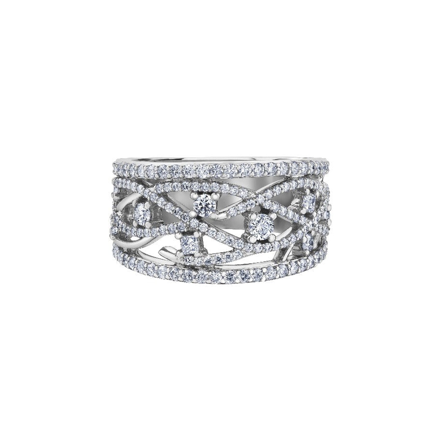 Crafted in 14KT white Certified Canadian Gold, this ring features a winter design set with round brilliant-cut Canadian diamonds.
