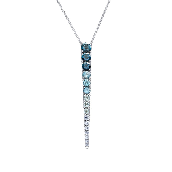 Crafted in 14KT white Certified Canadian Gold, this pendant features blue topaz and round brilliant-cut Canadian diamonds set in the shape of an icicle