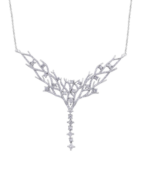 Crafted in 14KT white Certified Canadian Gold, this necklace features a winter branch design set with round brilliant-cut Canadian diamonds.
