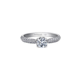 Crafted in 18kt Pure White™, this engagement ring features a round brilliant-cut Canadian diamond cradled by 4-petal water lily flower on a diamond set band. 