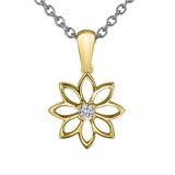 Crafted in 14KT Certified Canadian Gold, this necklace features a water lily pendant with a round brilliant-cut centre diamond. 